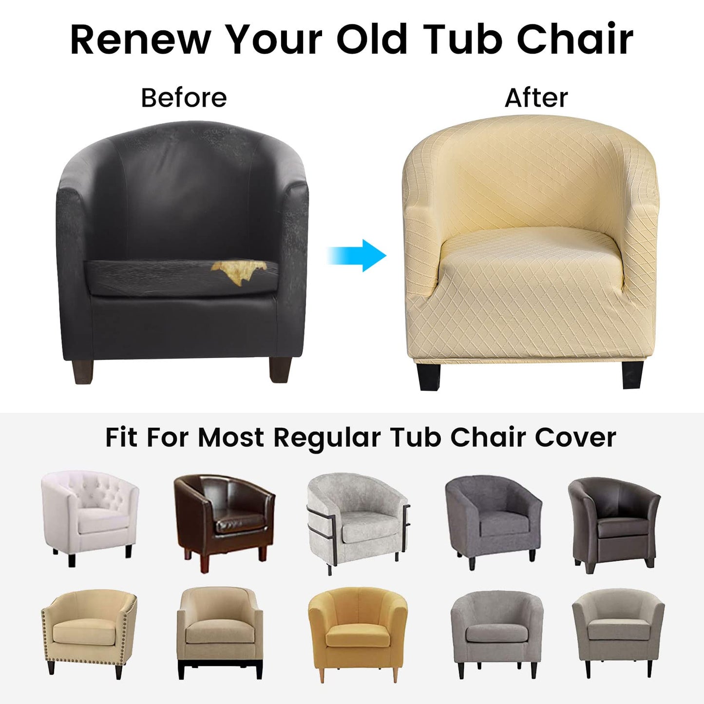 Mingfuxin Velvet Tub Chair Slipcover, High Stretch Club Chair Covers Washable Armchair Sofa Couch Covers Slipcovers Furniture Protectors for Dining Living Room Office(Gray, Velvet)