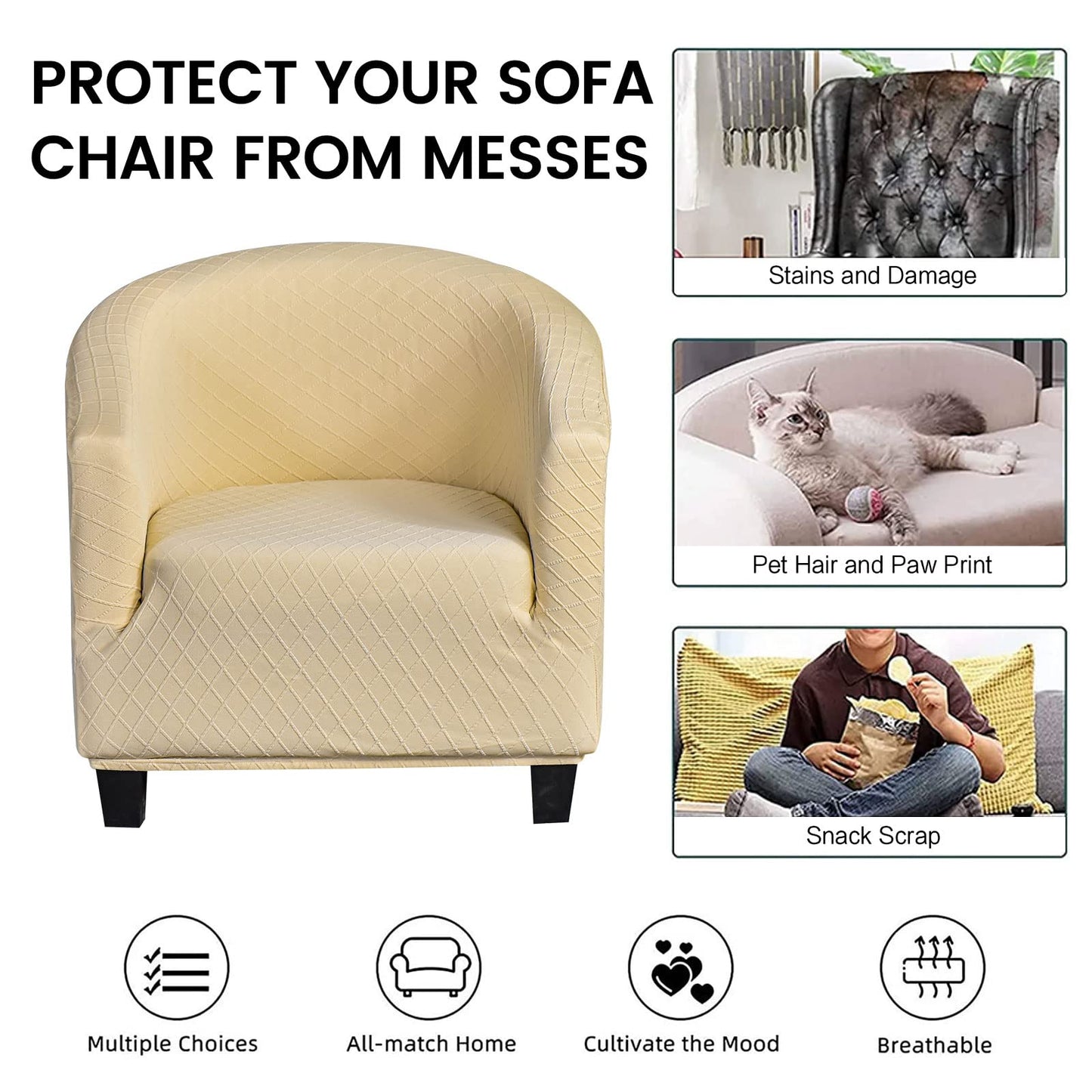 Mingfuxin Velvet Tub Chair Slipcover, High Stretch Club Chair Covers Washable Armchair Sofa Couch Covers Slipcovers Furniture Protectors for Dining Living Room Office(Gray, Velvet)