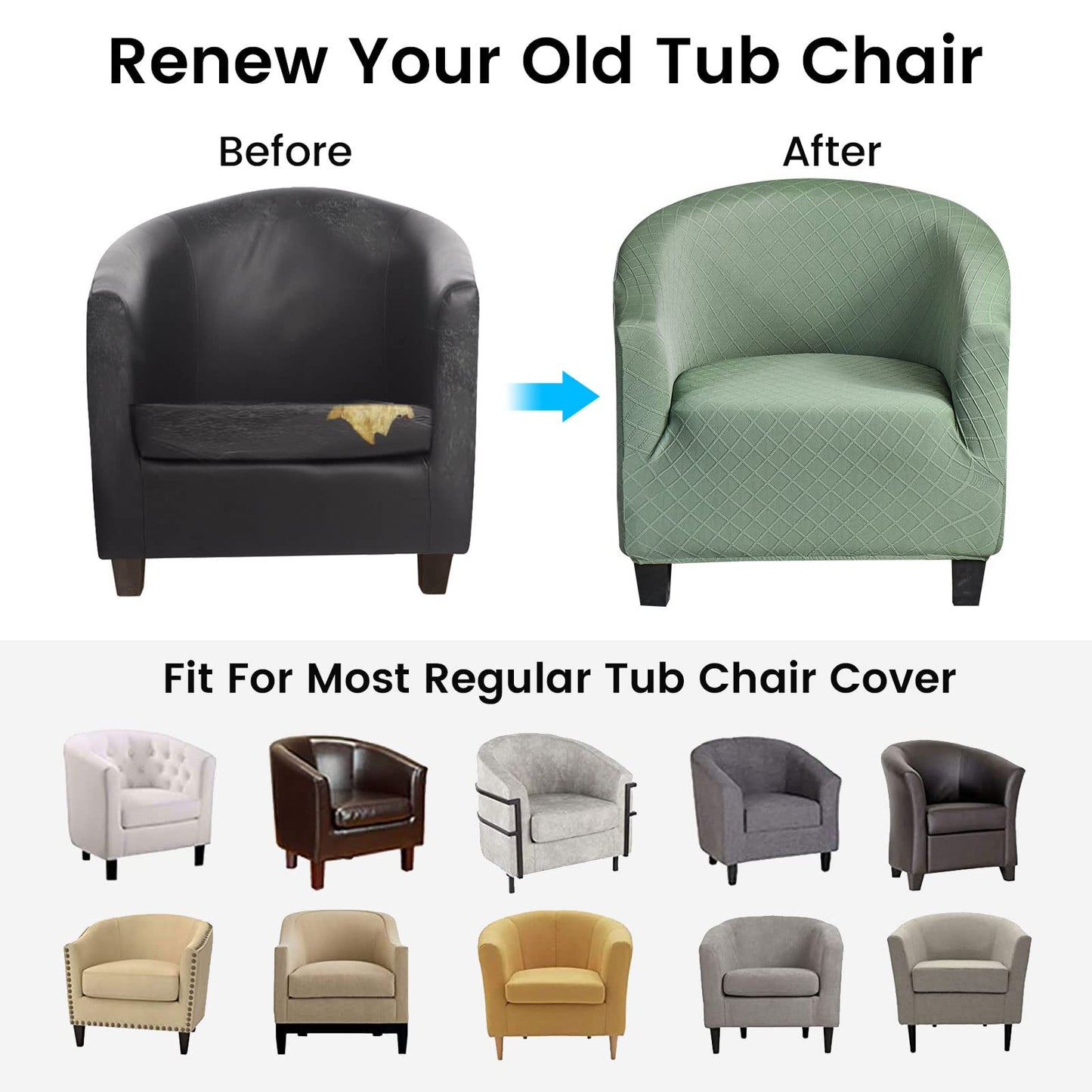 Mingfuxin Velvet Tub Chair Slipcover, High Stretch Club Chair Covers Washable Armchair Sofa Couch Covers Slipcovers Furniture Protectors for Dining Living Room Office(Gray, Velvet)