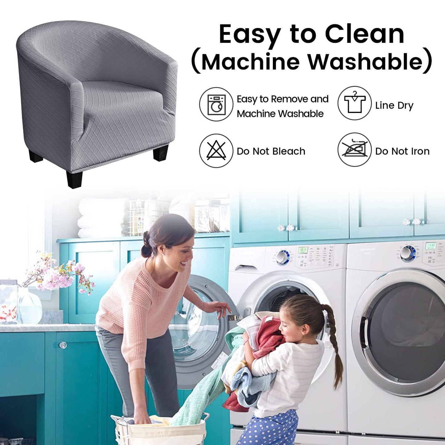 Mingfuxin Velvet Tub Chair Slipcover, High Stretch Club Chair Covers Washable Armchair Sofa Couch Covers Slipcovers Furniture Protectors for Dining Living Room Office(Gray, Velvet)