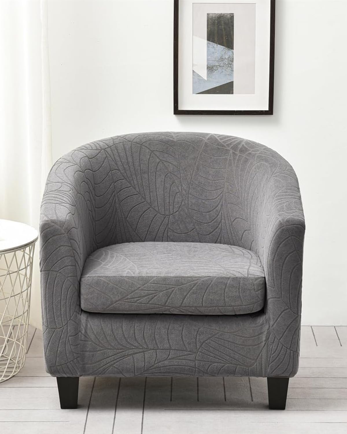 Highdi Tub Chair Cover 2 Piece, Jacquard Bucket Chair Covers Armchair Cover Club Armchair Slipcovers with Seat Cover | Stretch Removable Furniture Protector | Office Bar Reception -Green