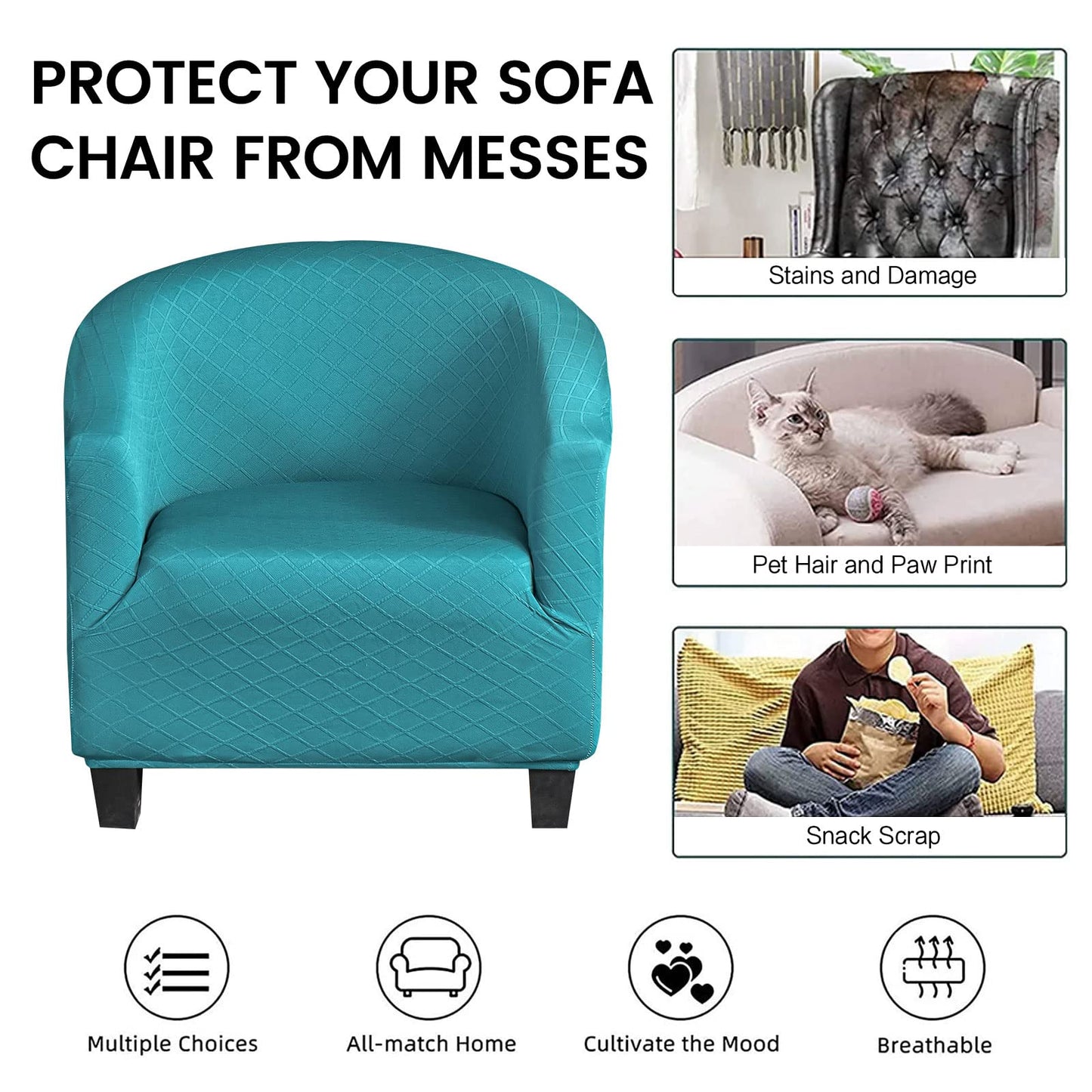 Mingfuxin Velvet Tub Chair Slipcover, High Stretch Club Chair Covers Washable Armchair Sofa Couch Covers Slipcovers Furniture Protectors for Dining Living Room Office(Gray, Velvet)