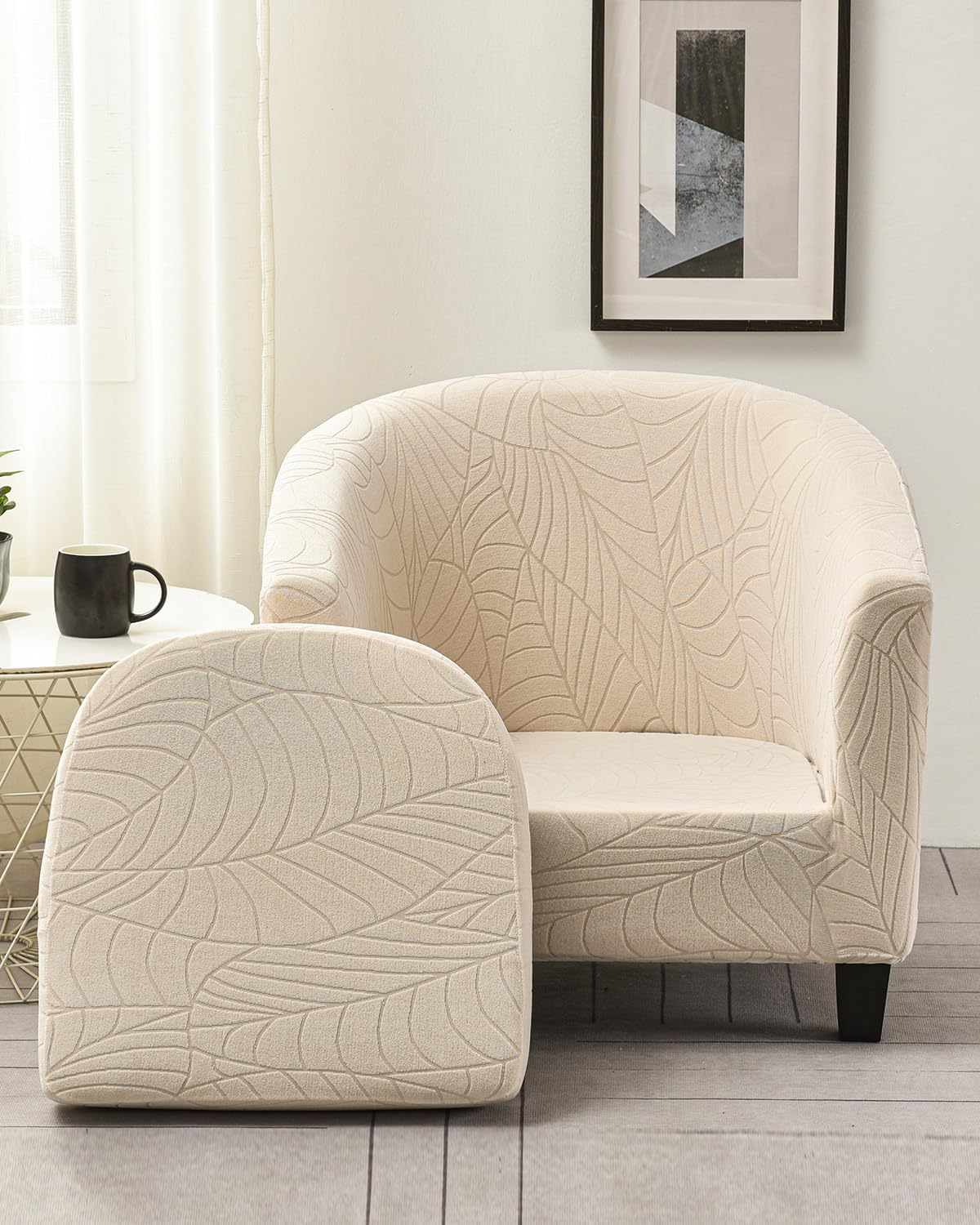 Highdi Tub Chair Cover 2 Piece, Jacquard Bucket Chair Covers Armchair Cover Club Armchair Slipcovers with Seat Cover | Stretch Removable Furniture Protector | Office Bar Reception -Green