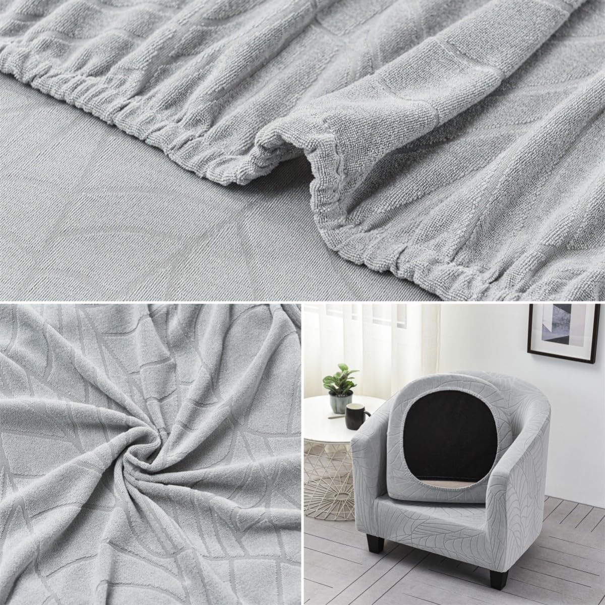 Highdi Tub Chair Cover 2 Piece, Jacquard Bucket Chair Covers Armchair Cover Club Armchair Slipcovers with Seat Cover | Stretch Removable Furniture Protector | Office Bar Reception -Green