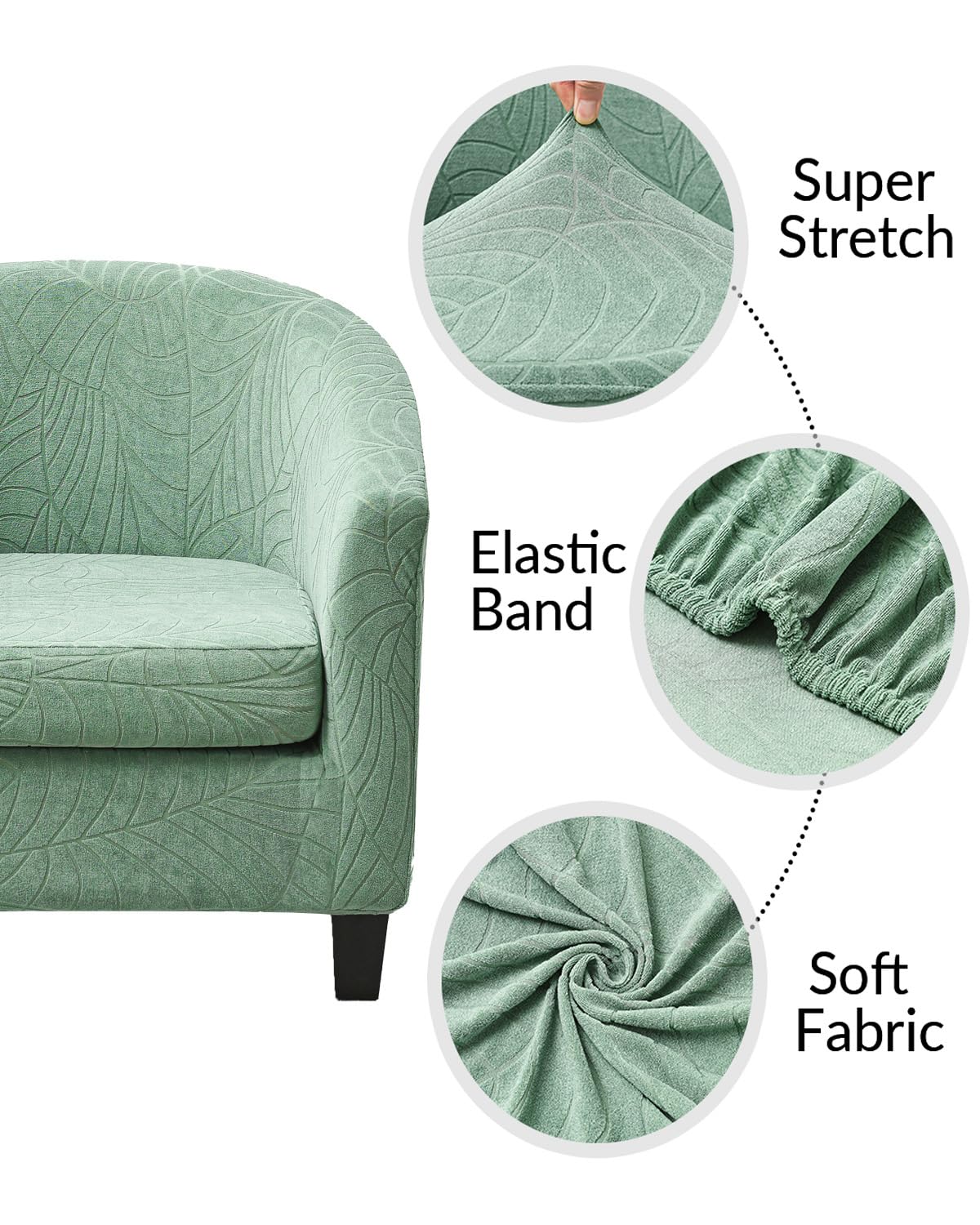 Highdi Tub Chair Cover 2 Piece, Jacquard Bucket Chair Covers Armchair Cover Club Armchair Slipcovers with Seat Cover | Stretch Removable Furniture Protector | Office Bar Reception -Green