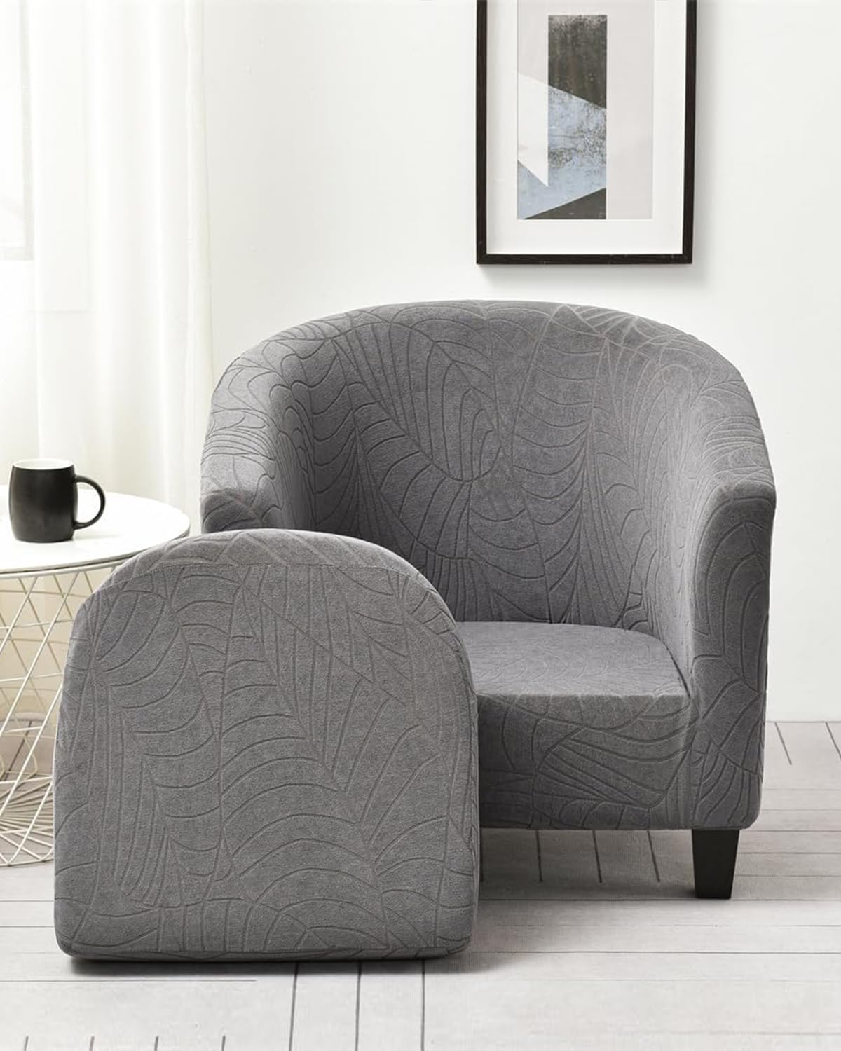 Highdi Tub Chair Cover 2 Piece, Jacquard Bucket Chair Covers Armchair Cover Club Armchair Slipcovers with Seat Cover | Stretch Removable Furniture Protector | Office Bar Reception -Green