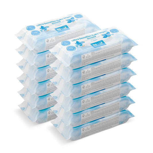 by Amazon Ultra Sensitive Baby Wipes, 99% Water, 1080 Wipes, Unscented, 18 Pack of 60, (Previously a Mama Bear brand, same product)
