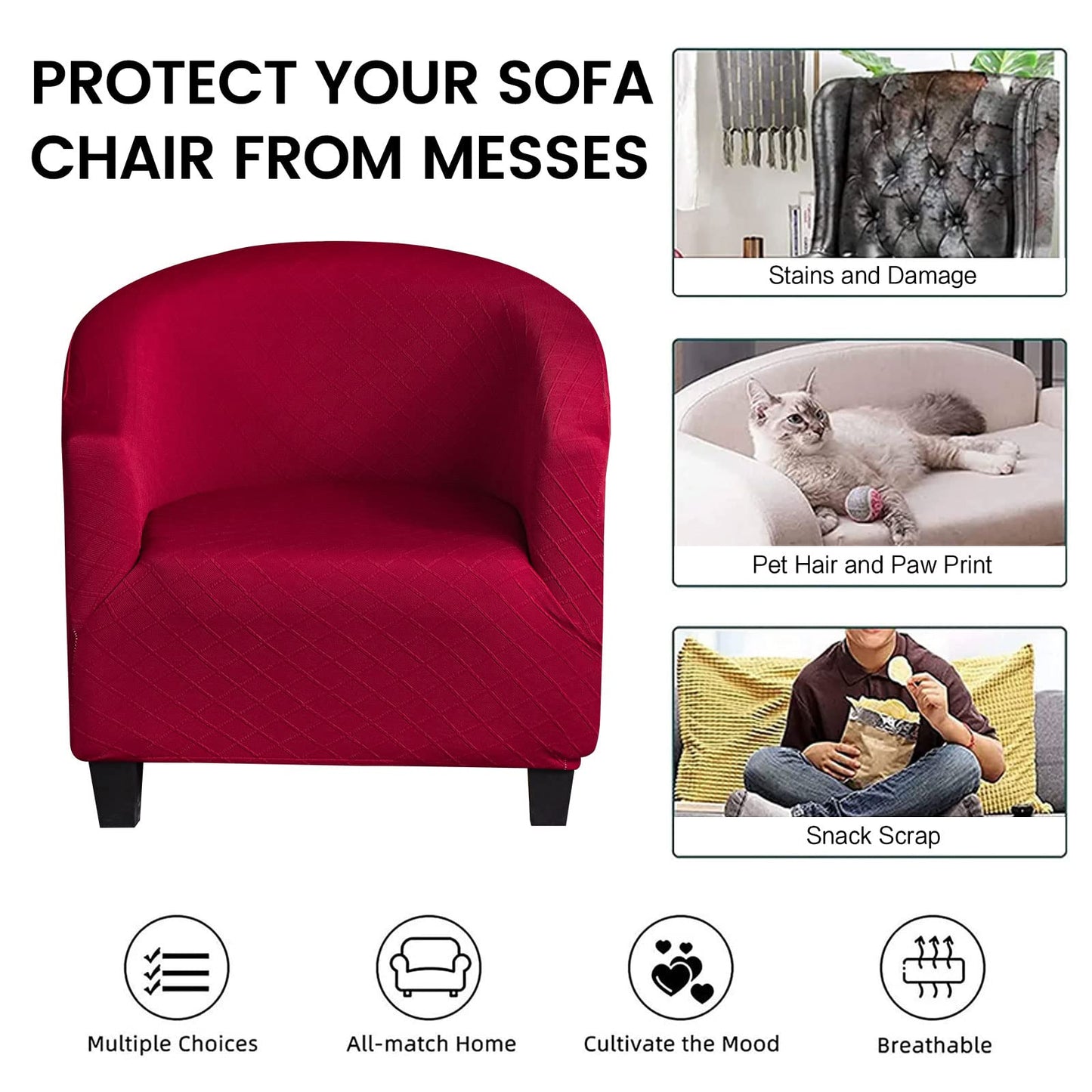 Mingfuxin Velvet Tub Chair Slipcover, High Stretch Club Chair Covers Washable Armchair Sofa Couch Covers Slipcovers Furniture Protectors for Dining Living Room Office(Gray, Velvet)