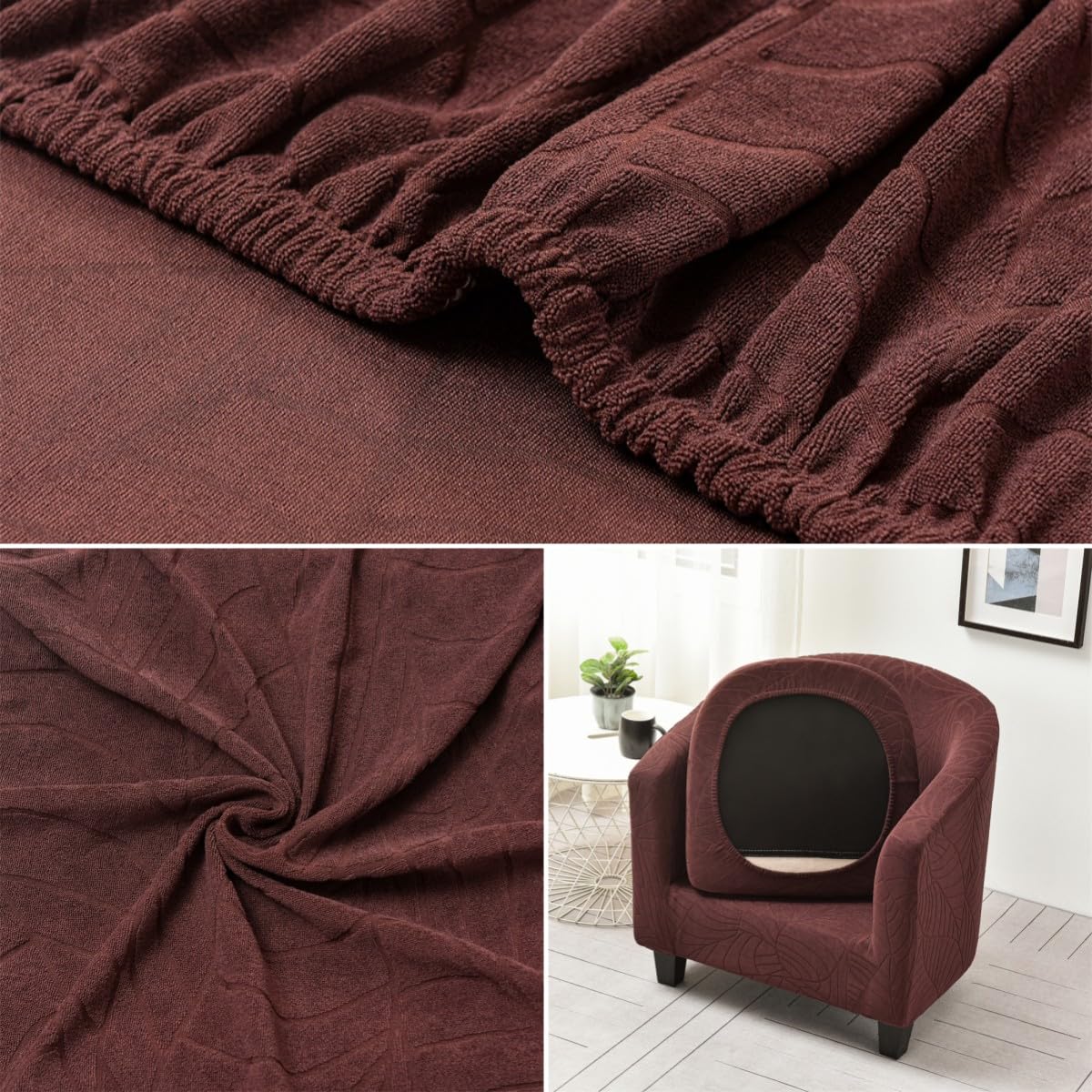 Highdi Tub Chair Cover 2 Piece, Jacquard Bucket Chair Covers Armchair Cover Club Armchair Slipcovers with Seat Cover | Stretch Removable Furniture Protector | Office Bar Reception -Green