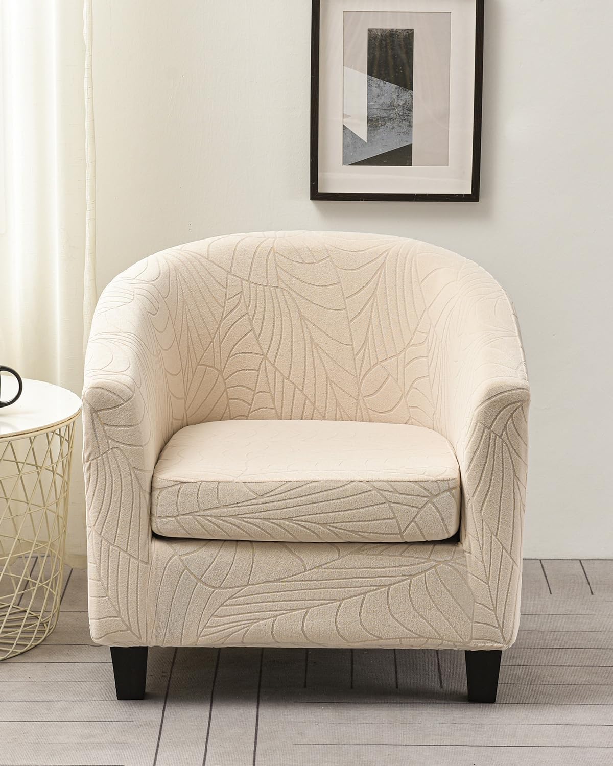 Highdi Tub Chair Cover 2 Piece, Jacquard Bucket Chair Covers Armchair Cover Club Armchair Slipcovers with Seat Cover | Stretch Removable Furniture Protector | Office Bar Reception -Green