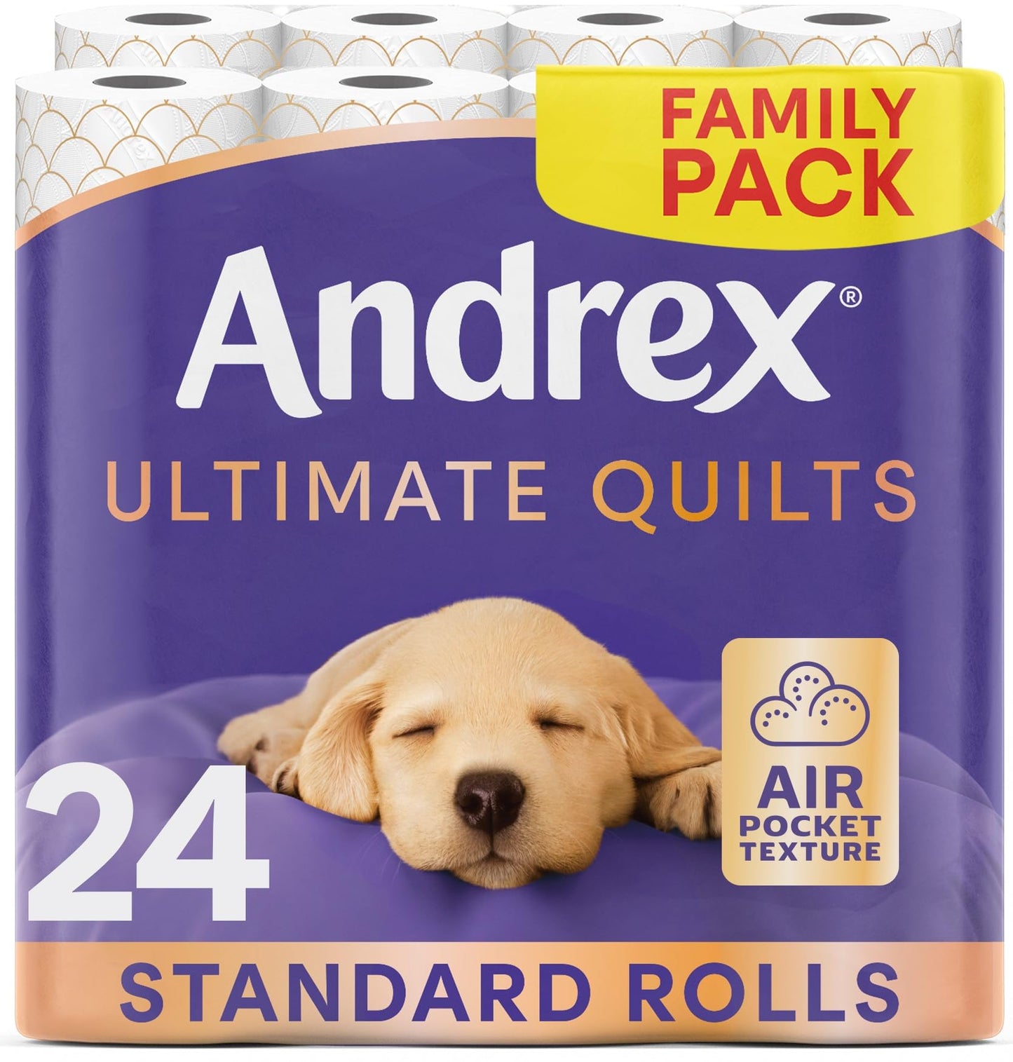Andrex Ultimate Quilts Toilet Paper 24 Rolls, Air Pocket Technology for Soft, Thick Sheets – 24 Quilted Toilet Rolls x 1 Pack, FSC Certified