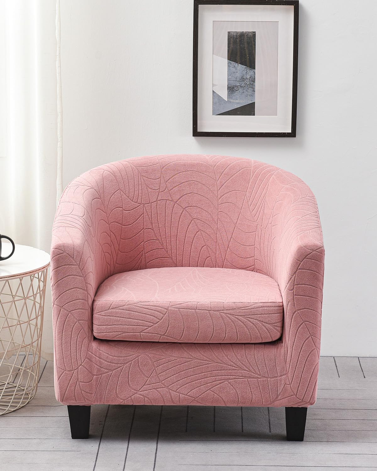 Highdi Tub Chair Cover 2 Piece, Jacquard Bucket Chair Covers Armchair Cover Club Armchair Slipcovers with Seat Cover | Stretch Removable Furniture Protector | Office Bar Reception -Green