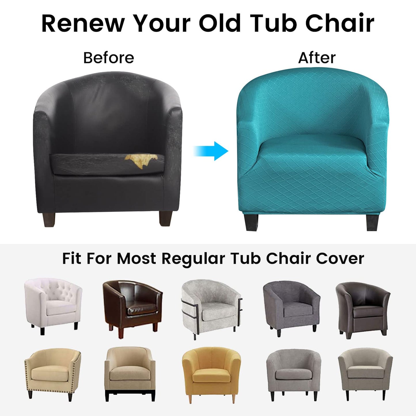 Mingfuxin Velvet Tub Chair Slipcover, High Stretch Club Chair Covers Washable Armchair Sofa Couch Covers Slipcovers Furniture Protectors for Dining Living Room Office(Gray, Velvet)