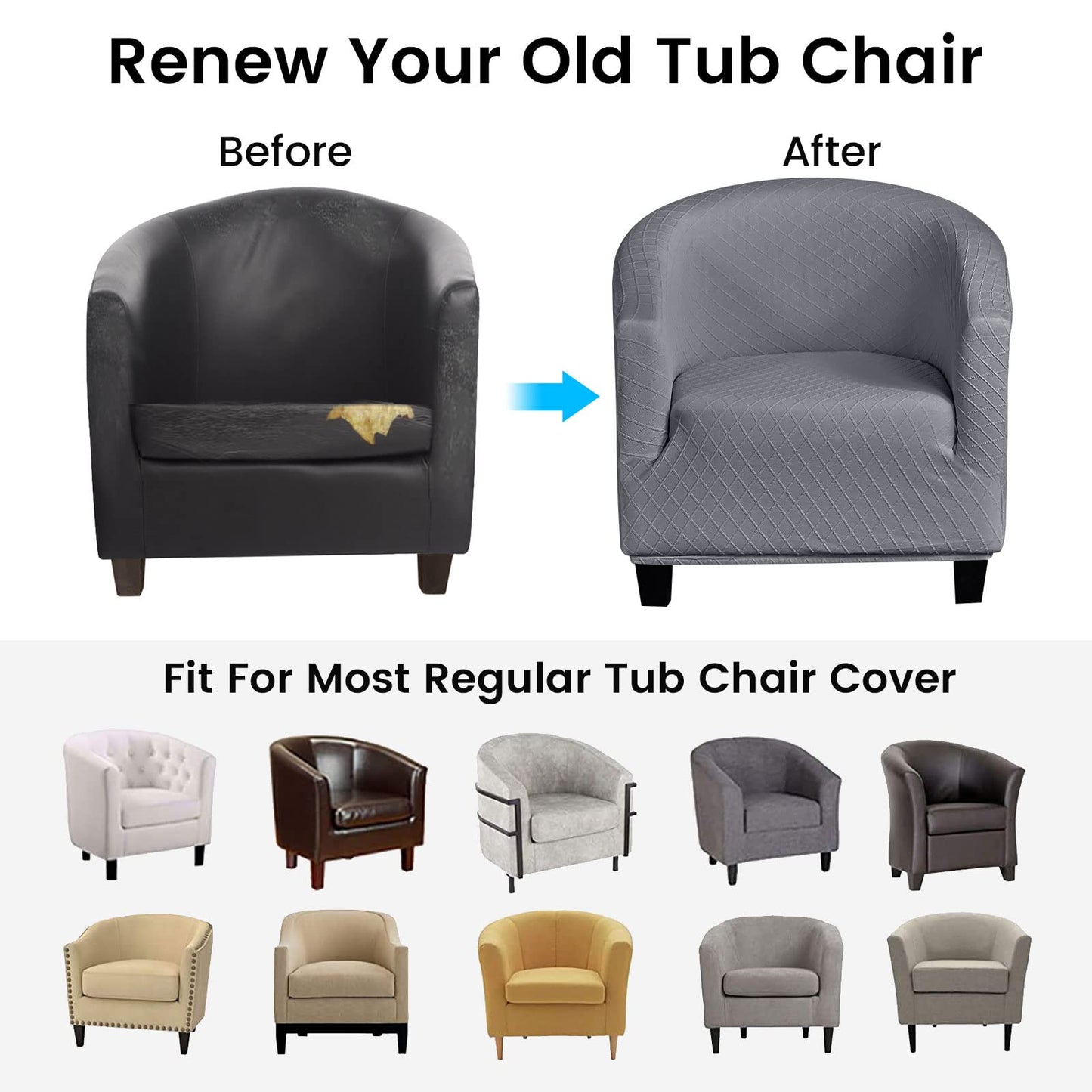 Mingfuxin Velvet Tub Chair Slipcover, High Stretch Club Chair Covers Washable Armchair Sofa Couch Covers Slipcovers Furniture Protectors for Dining Living Room Office(Gray, Velvet)