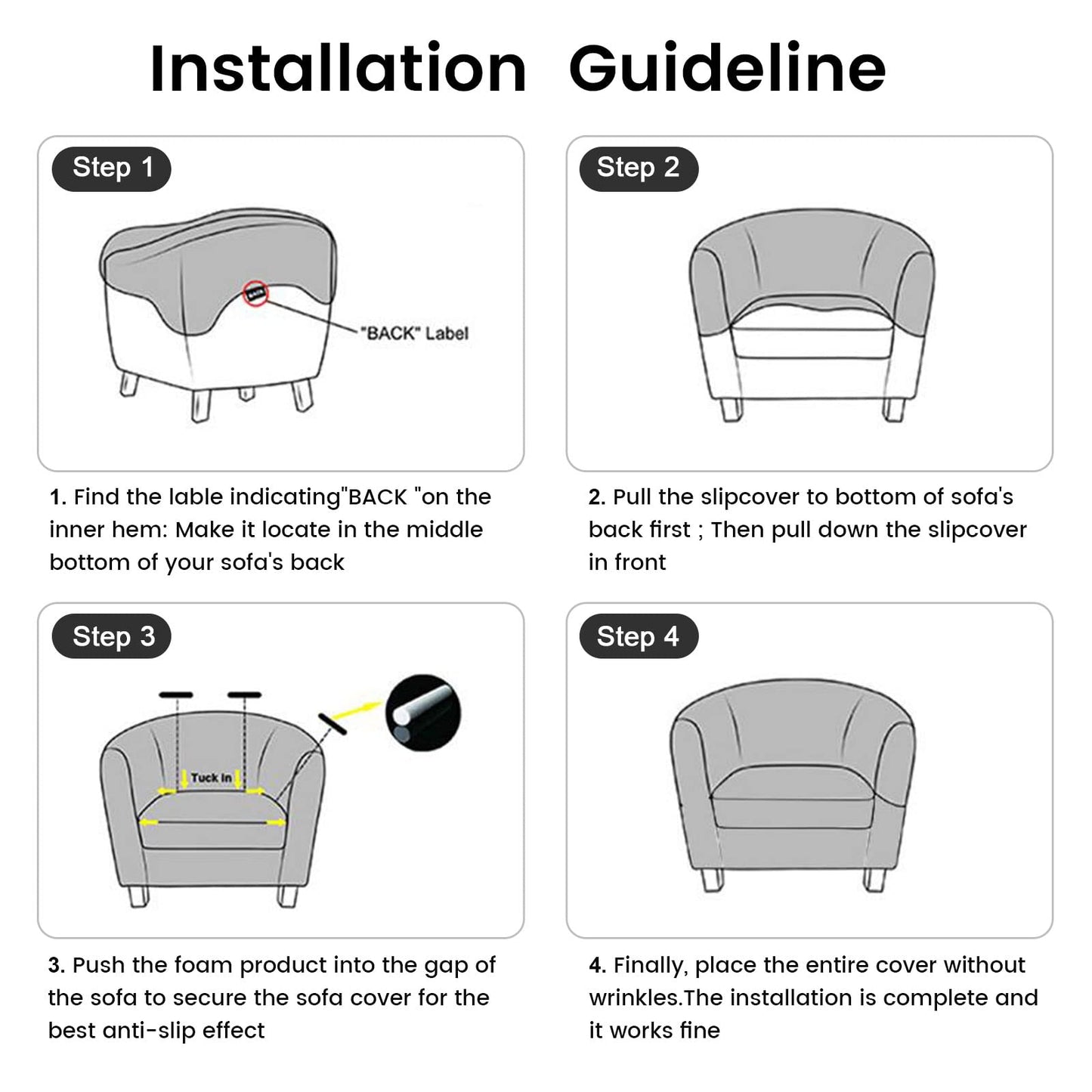 Mingfuxin Velvet Tub Chair Slipcover, High Stretch Club Chair Covers Washable Armchair Sofa Couch Covers Slipcovers Furniture Protectors for Dining Living Room Office(Gray, Velvet)