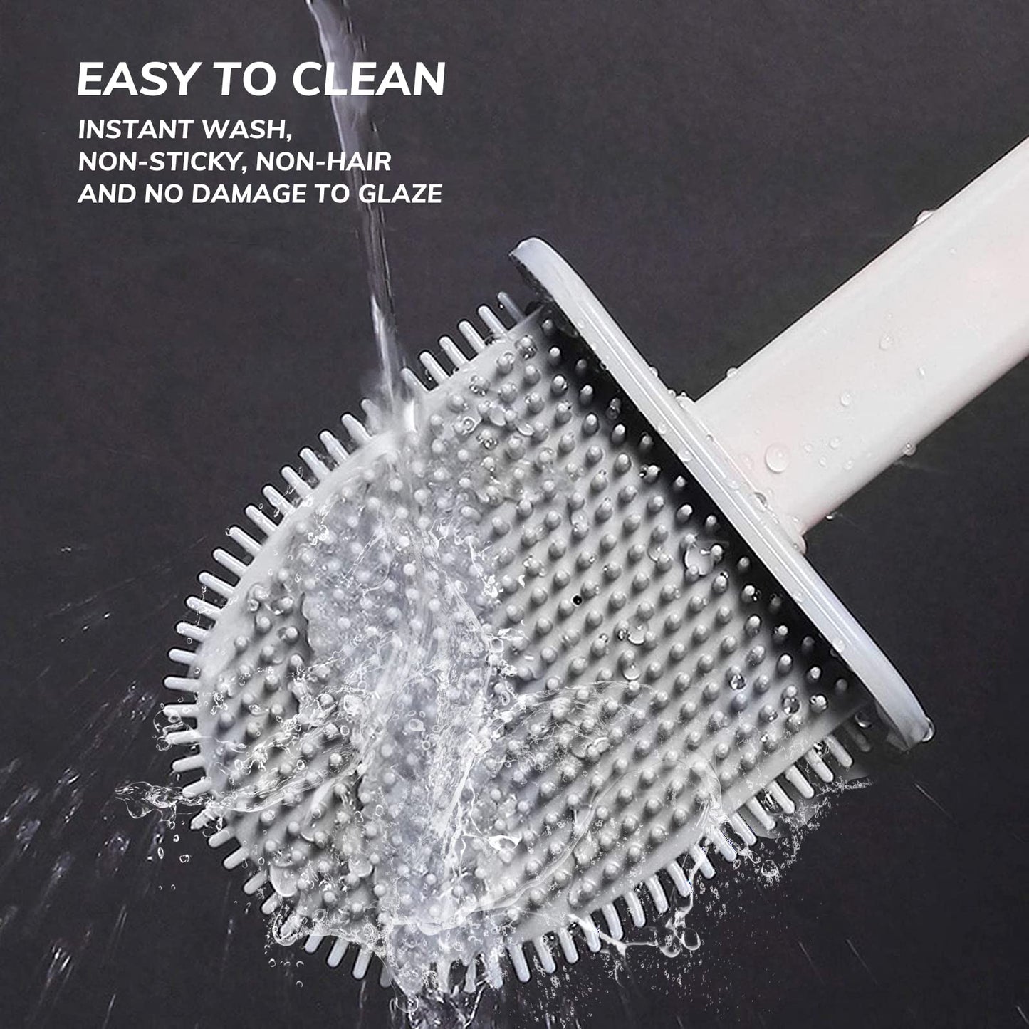 Toilet Brush, 2 Pack Bathroom Silicone Toilet Brushes and Holder Sets with No-Slip Long Plastic Handle and Soft Flexible Bristles, Toilet Brushes with holders and Base for Anti-drip (White)