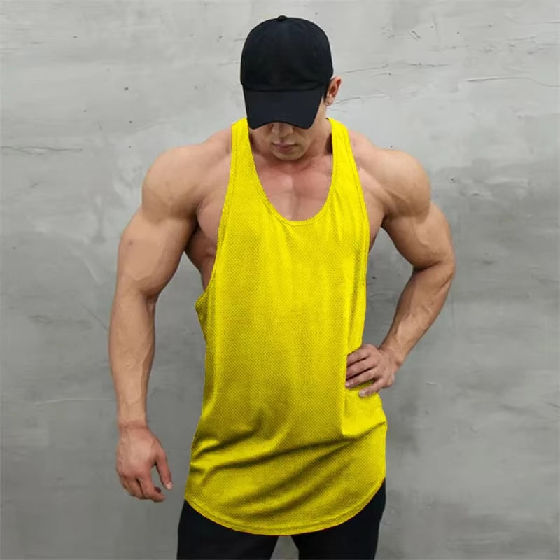 New Summer Brand Vest Mesh Gym Clothing Mens Tank Tops Sleeveless Shirt Bodybuilding Equipment Fitness Men'S Stringer Tanktop