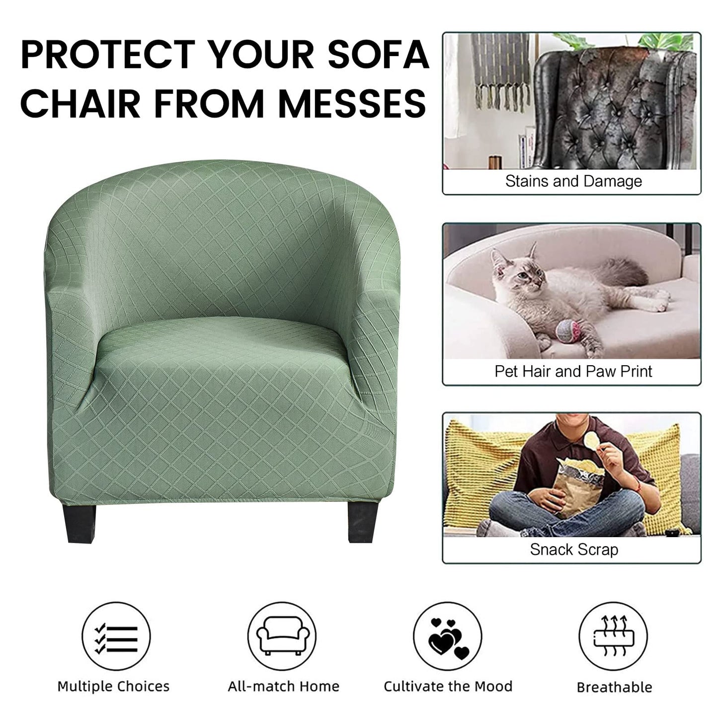 Mingfuxin Velvet Tub Chair Slipcover, High Stretch Club Chair Covers Washable Armchair Sofa Couch Covers Slipcovers Furniture Protectors for Dining Living Room Office(Gray, Velvet)