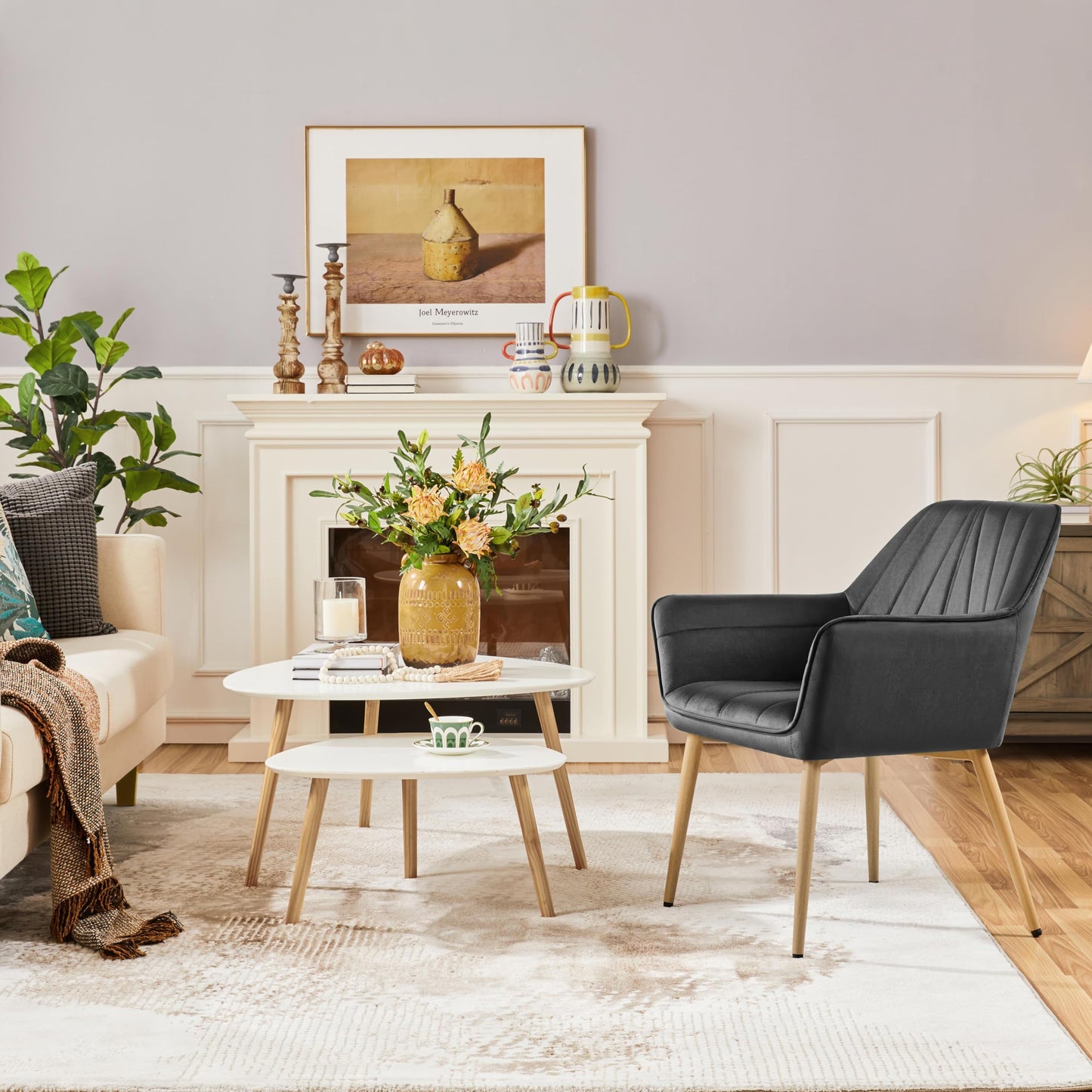 Yaheetech Velvet Tufted Vanity Chair, Modern Armchair with Flared Wide Arms and Metal Legs, Angled Back for Make up Room/Living Room/Bedroom, Dark Gray