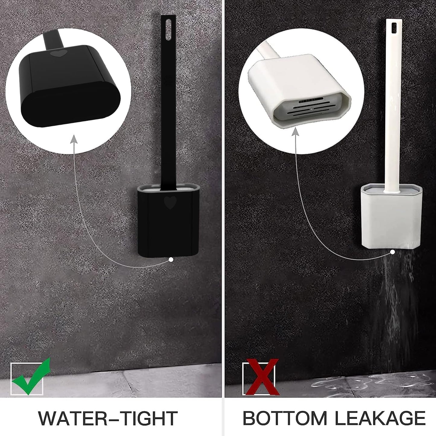 Toilet Brush, 2 Pack Bathroom Silicone Toilet Brushes and Holder Sets with No-Slip Long Plastic Handle and Soft Flexible Bristles, Toilet Brushes with holders and Base for Anti-drip (White)