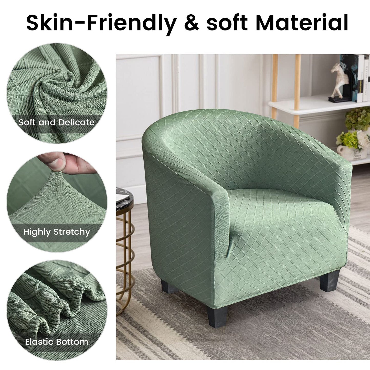 Mingfuxin Velvet Tub Chair Slipcover, High Stretch Club Chair Covers Washable Armchair Sofa Couch Covers Slipcovers Furniture Protectors for Dining Living Room Office(Gray, Velvet)