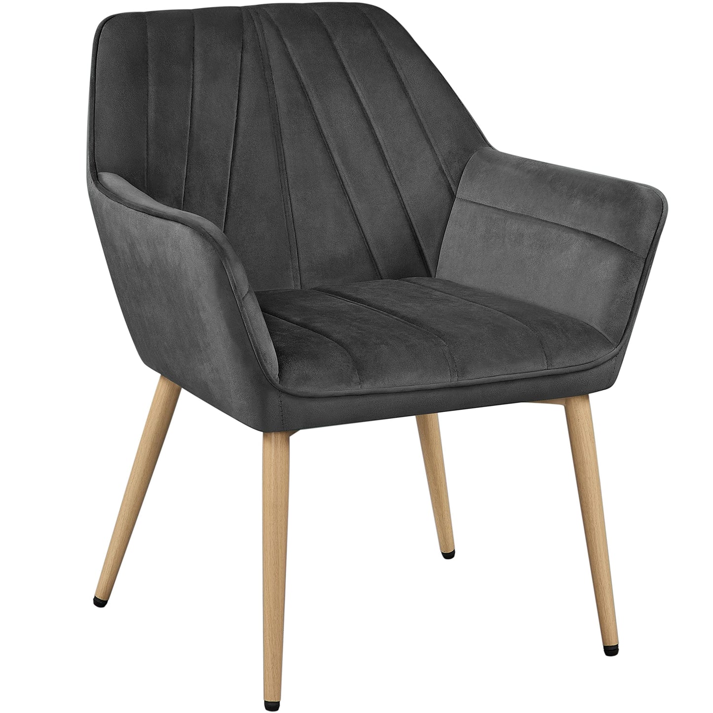 Yaheetech Velvet Tufted Vanity Chair, Modern Armchair with Flared Wide Arms and Metal Legs, Angled Back for Make up Room/Living Room/Bedroom, Dark Gray