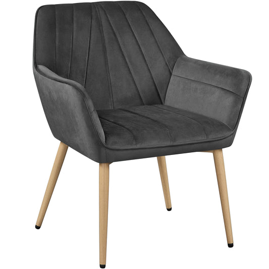 Yaheetech Velvet Tufted Vanity Chair, Modern Armchair with Flared Wide Arms and Metal Legs, Angled Back for Make up Room/Living Room/Bedroom, Dark Gray