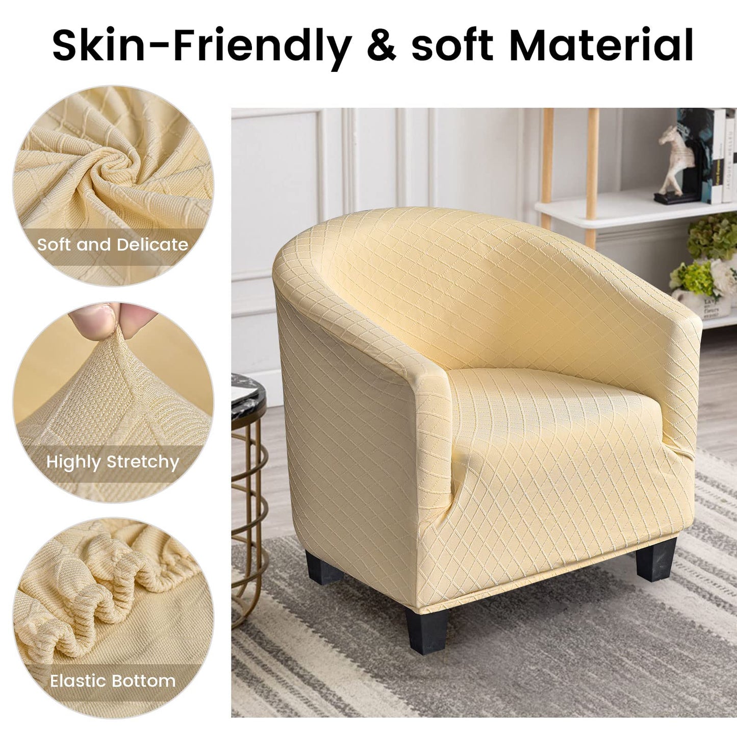 Mingfuxin Velvet Tub Chair Slipcover, High Stretch Club Chair Covers Washable Armchair Sofa Couch Covers Slipcovers Furniture Protectors for Dining Living Room Office(Gray, Velvet)