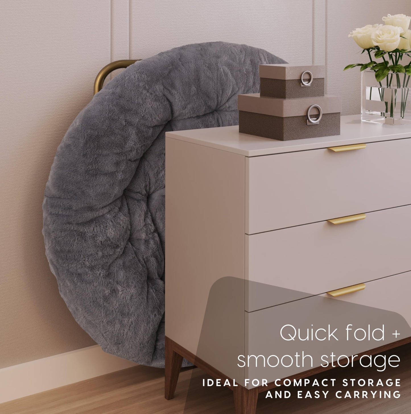 Milliard Accent Chair, Faux Fur Cozy Chair for Bedroom/X-Large (Grey Fur, Gold Metal)