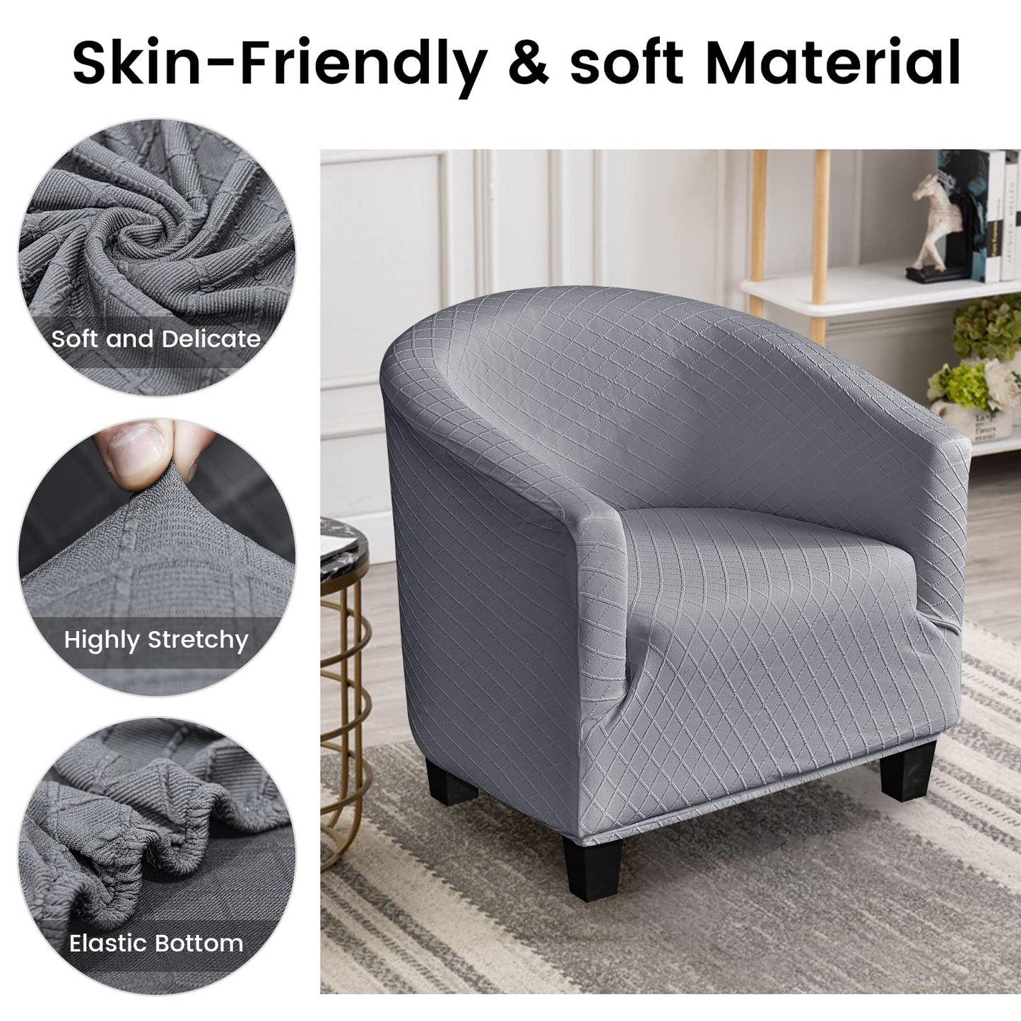 Mingfuxin Velvet Tub Chair Slipcover, High Stretch Club Chair Covers Washable Armchair Sofa Couch Covers Slipcovers Furniture Protectors for Dining Living Room Office(Gray, Velvet)