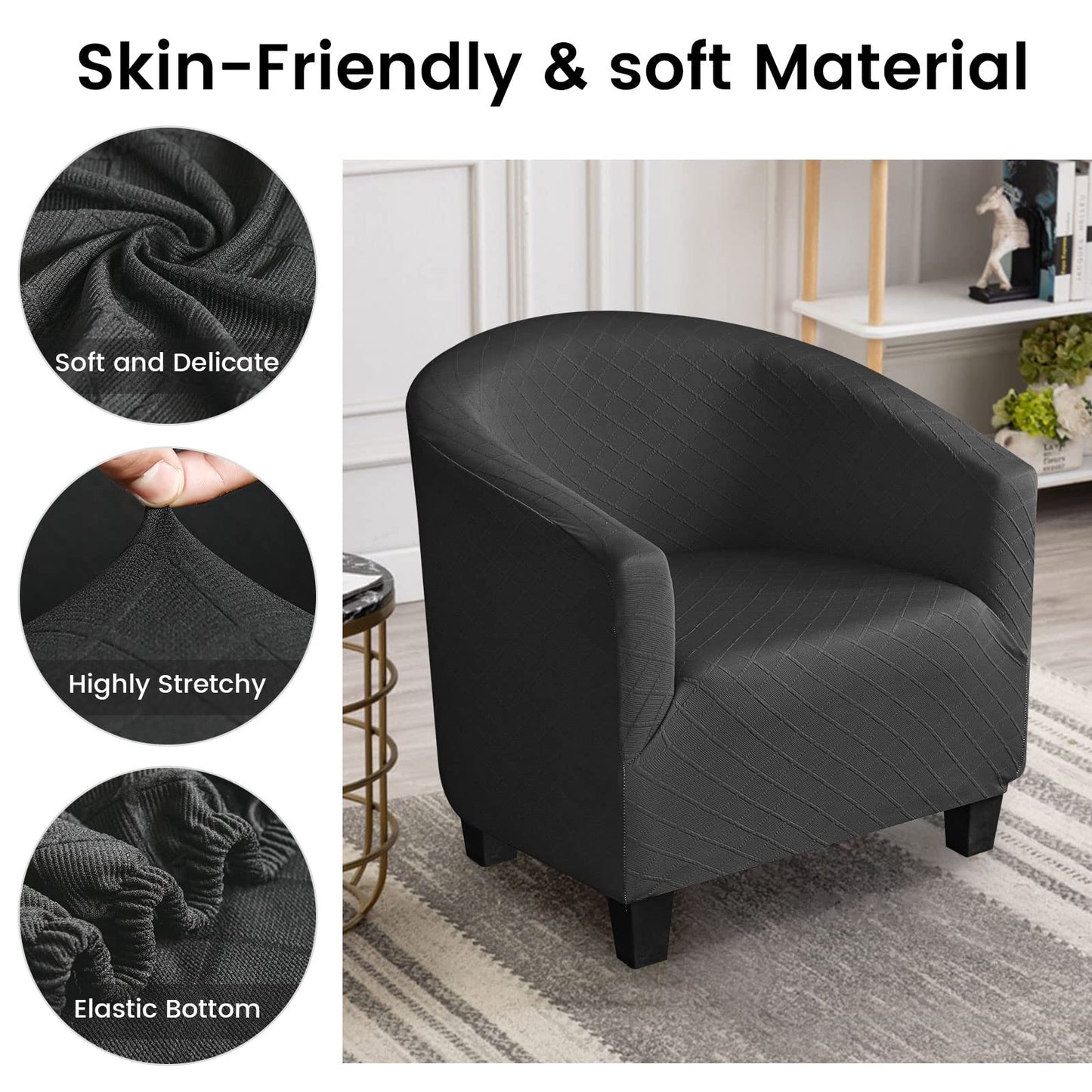 Mingfuxin Velvet Tub Chair Slipcover, High Stretch Club Chair Covers Washable Armchair Sofa Couch Covers Slipcovers Furniture Protectors for Dining Living Room Office(Gray, Velvet)