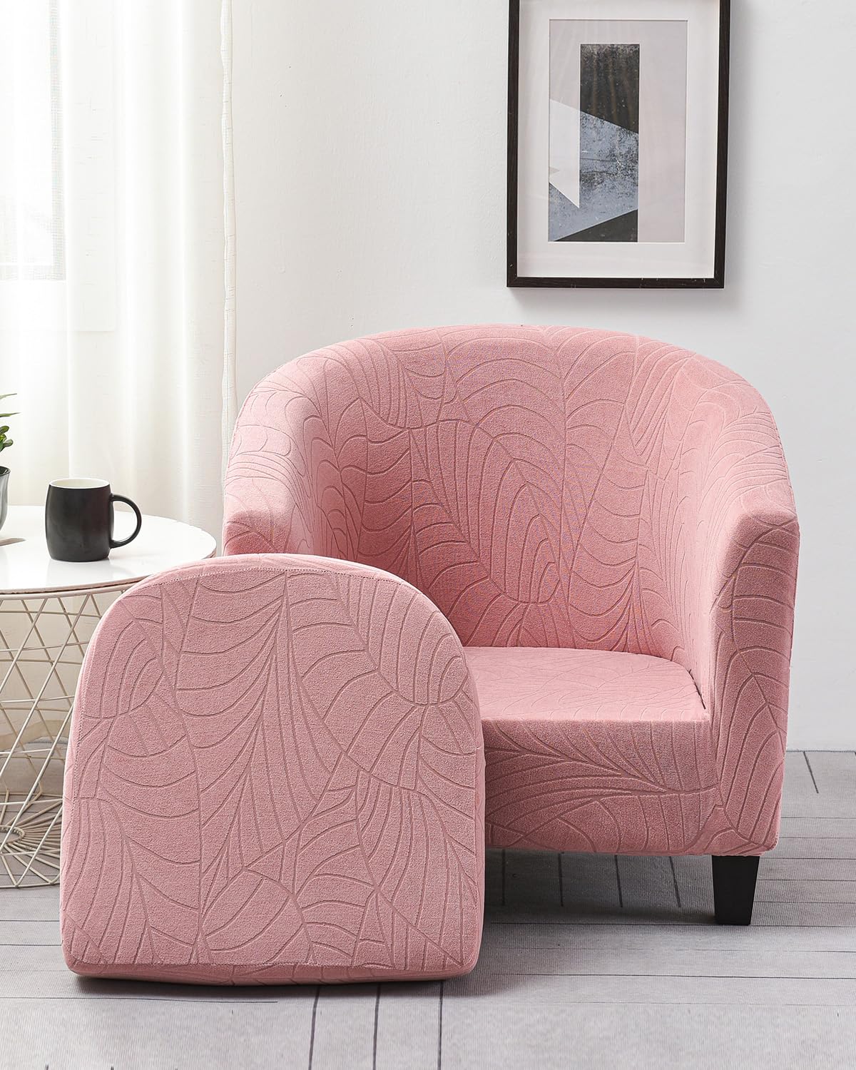 Highdi Tub Chair Cover 2 Piece, Jacquard Bucket Chair Covers Armchair Cover Club Armchair Slipcovers with Seat Cover | Stretch Removable Furniture Protector | Office Bar Reception -Green