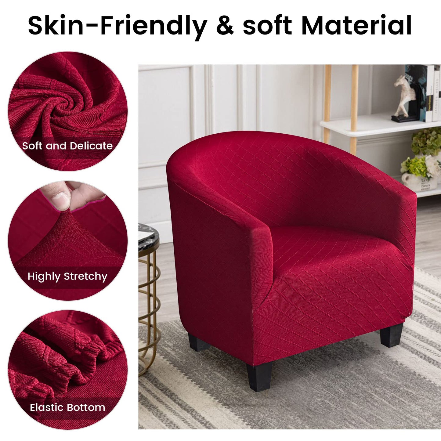 Mingfuxin Velvet Tub Chair Slipcover, High Stretch Club Chair Covers Washable Armchair Sofa Couch Covers Slipcovers Furniture Protectors for Dining Living Room Office(Gray, Velvet)