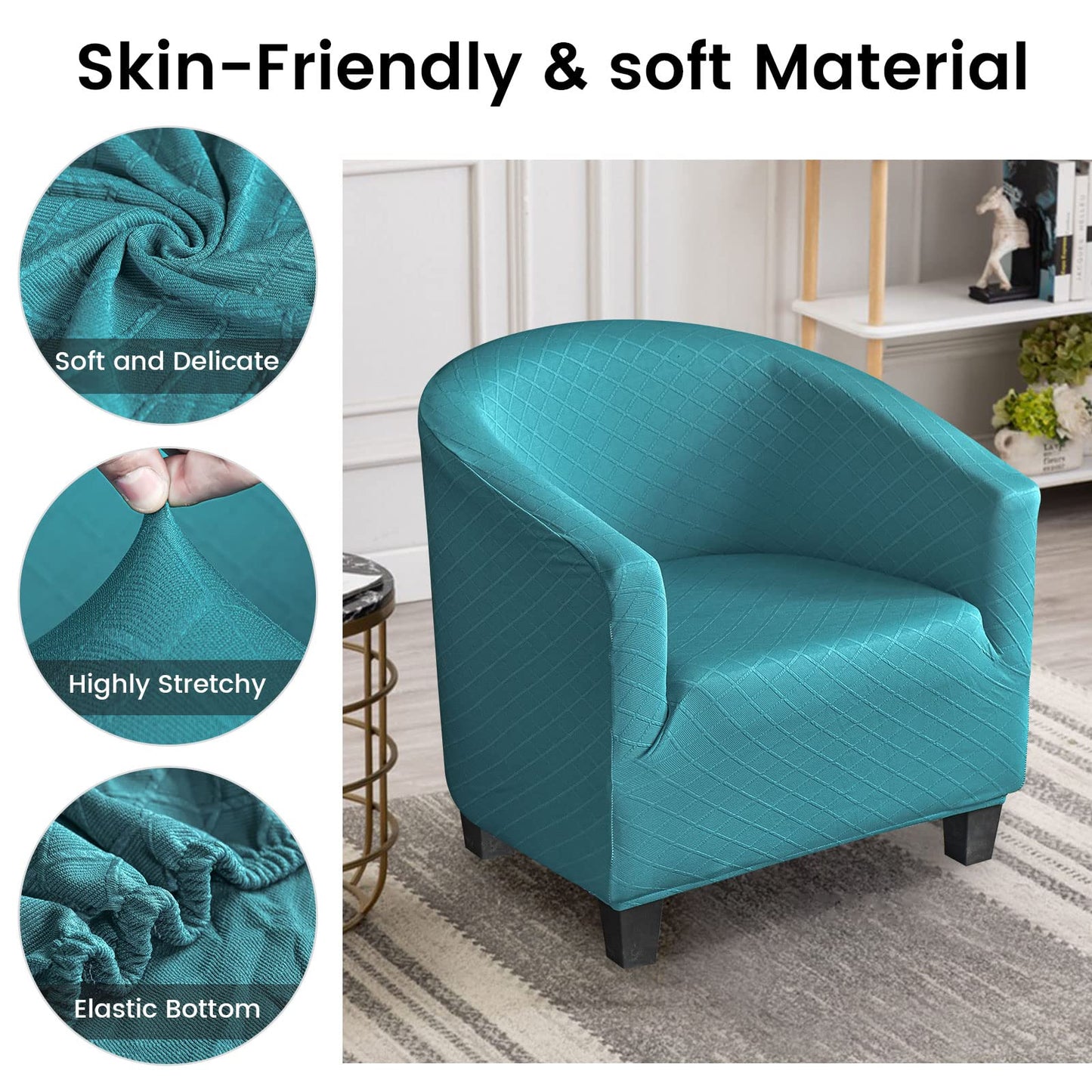 Mingfuxin Velvet Tub Chair Slipcover, High Stretch Club Chair Covers Washable Armchair Sofa Couch Covers Slipcovers Furniture Protectors for Dining Living Room Office(Gray, Velvet)