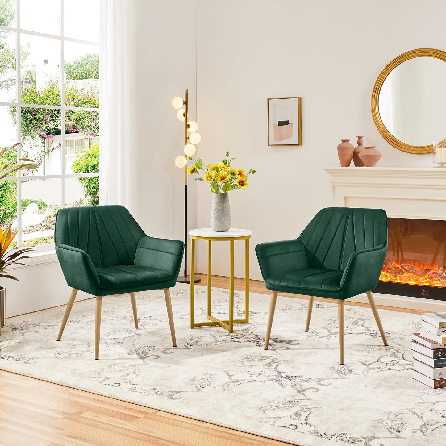 Yaheetech Velvet Tufted Vanity Chair, Modern Armchair with Flared Wide Arms and Metal Legs, Angled Back for Make up Room/Living Room/Bedroom, Dark Gray