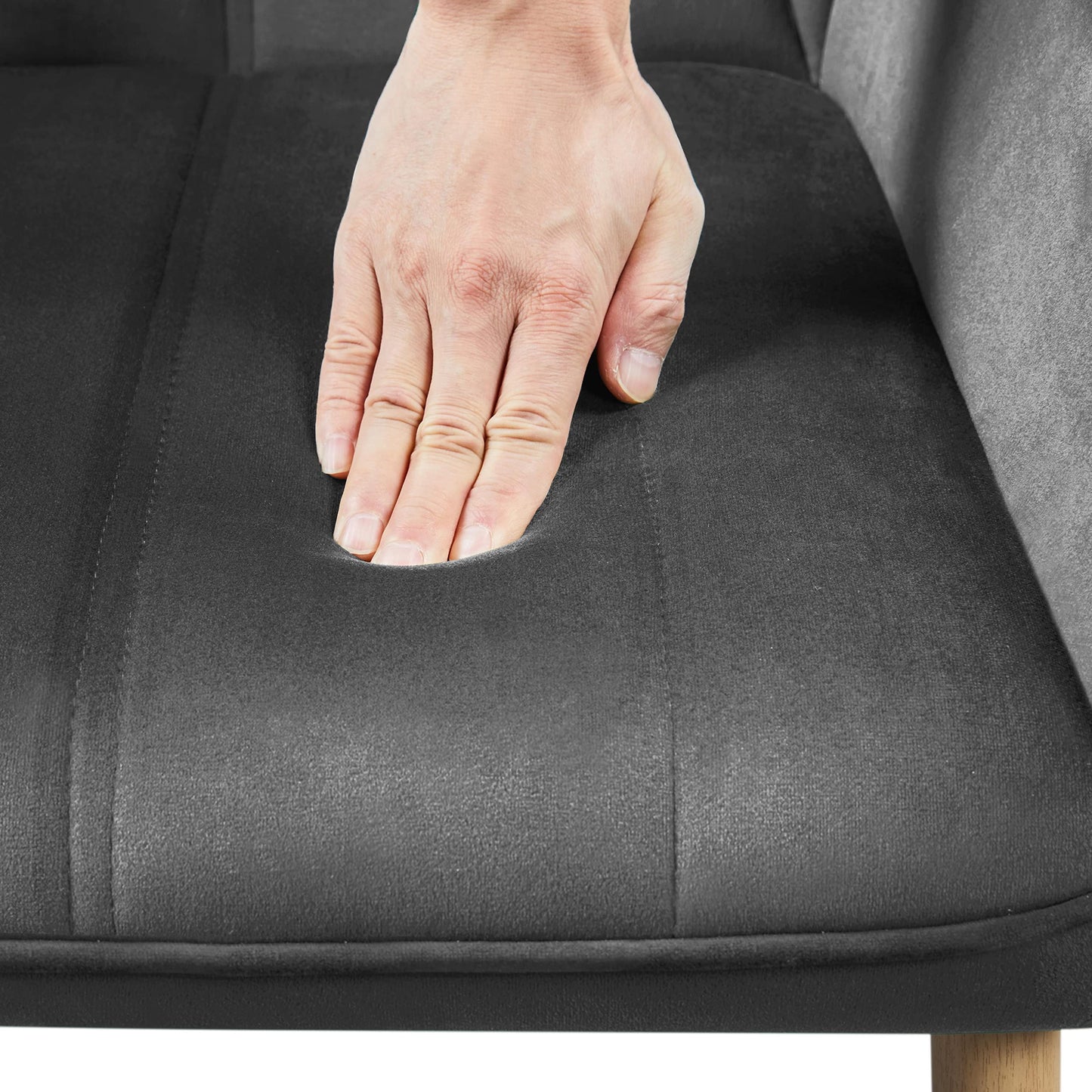 Yaheetech Velvet Tufted Vanity Chair, Modern Armchair with Flared Wide Arms and Metal Legs, Angled Back for Make up Room/Living Room/Bedroom, Dark Gray