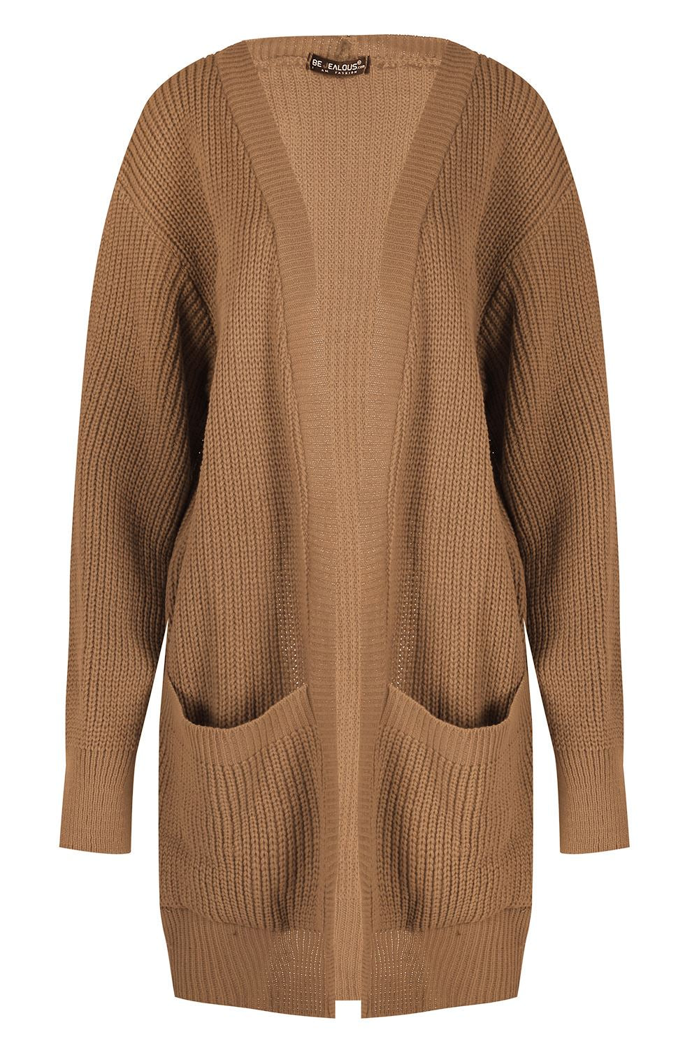 Womens Chunky Knitted Grandad Cardigan Ladies Baggy Boyfriend Open Pocket Jumper