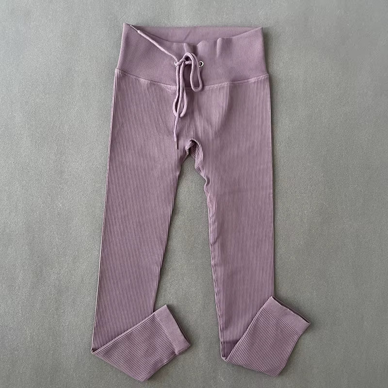 Yoga Pants Ribbed Leggings for Fitness Seamless High Waist Leggings Drawstring Push up Sports Tights Gym Clothing Trousers