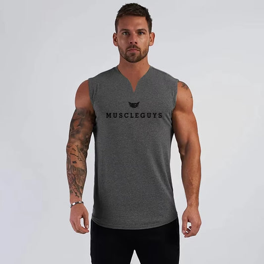 Brand Gym Clothing V Neck Compression Sleeveless Shirt Fitness Mens Tank Top Cotton Bodybuilding Tanktop Workout Vest