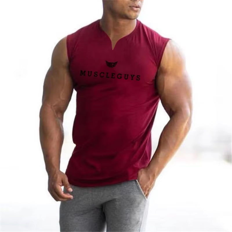 Brand Gym Clothing V Neck Compression Sleeveless Shirt Fitness Mens Tank Top Cotton Bodybuilding Tanktop Workout Vest