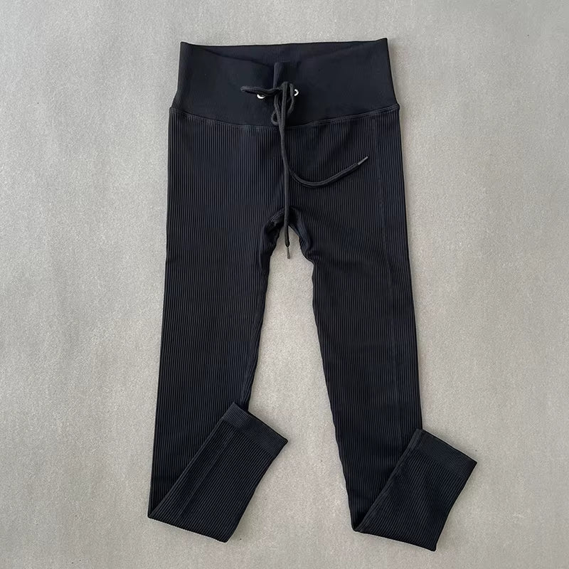 Yoga Pants Ribbed Leggings for Fitness Seamless High Waist Leggings Drawstring Push up Sports Tights Gym Clothing Trousers