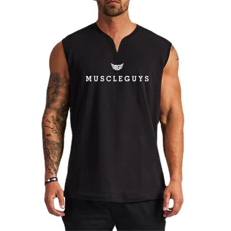 Brand Gym Clothing V Neck Compression Sleeveless Shirt Fitness Mens Tank Top Cotton Bodybuilding Tanktop Workout Vest